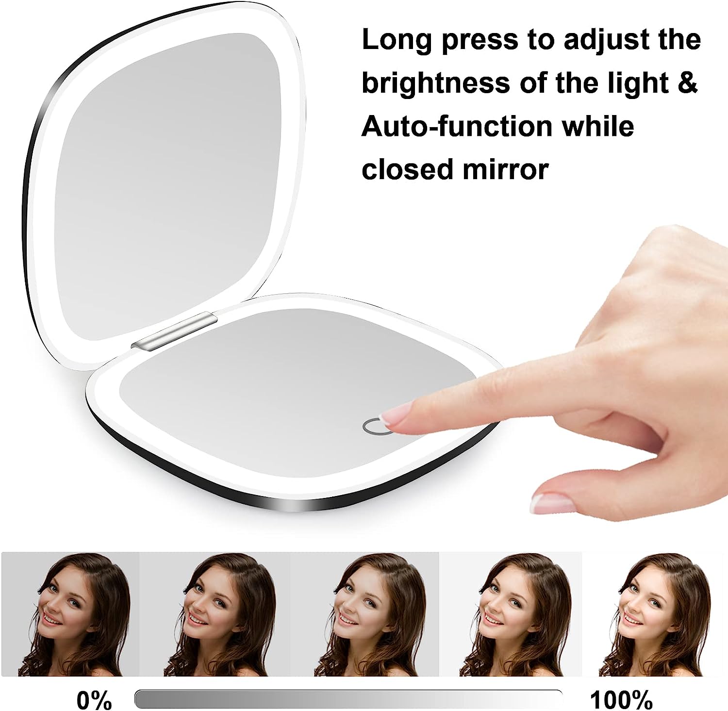 Kompakter Reise-Makeup-Spiegel mit LED-Vergrößerung