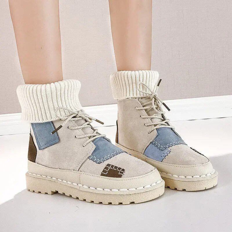 Stitching Handmade Retro Winter Ankle Boots